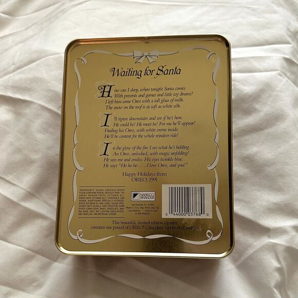 Vintage 1991 OREO Unlock The Magic Santa Claus Christmas Cookie Tin - Picture 3 of 4
